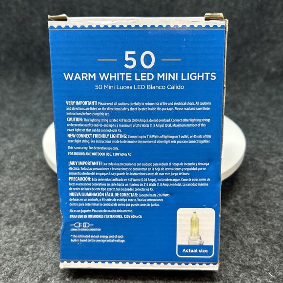 NEW Holiday Time LED Mini Lights 50 Warm White Indoor Outdoor White Wire WORKS - Picture 3 of 7